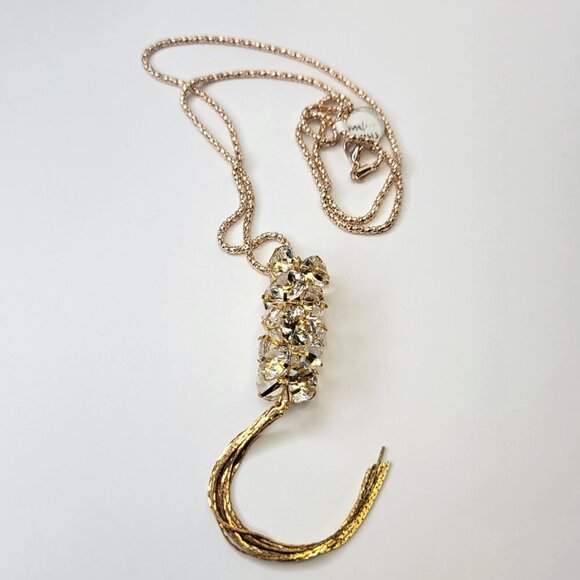 Long Gold and Crystal Necklace - Picture 2 of 6
